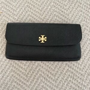 Tory Burch Black Clutch with Gold Logo
